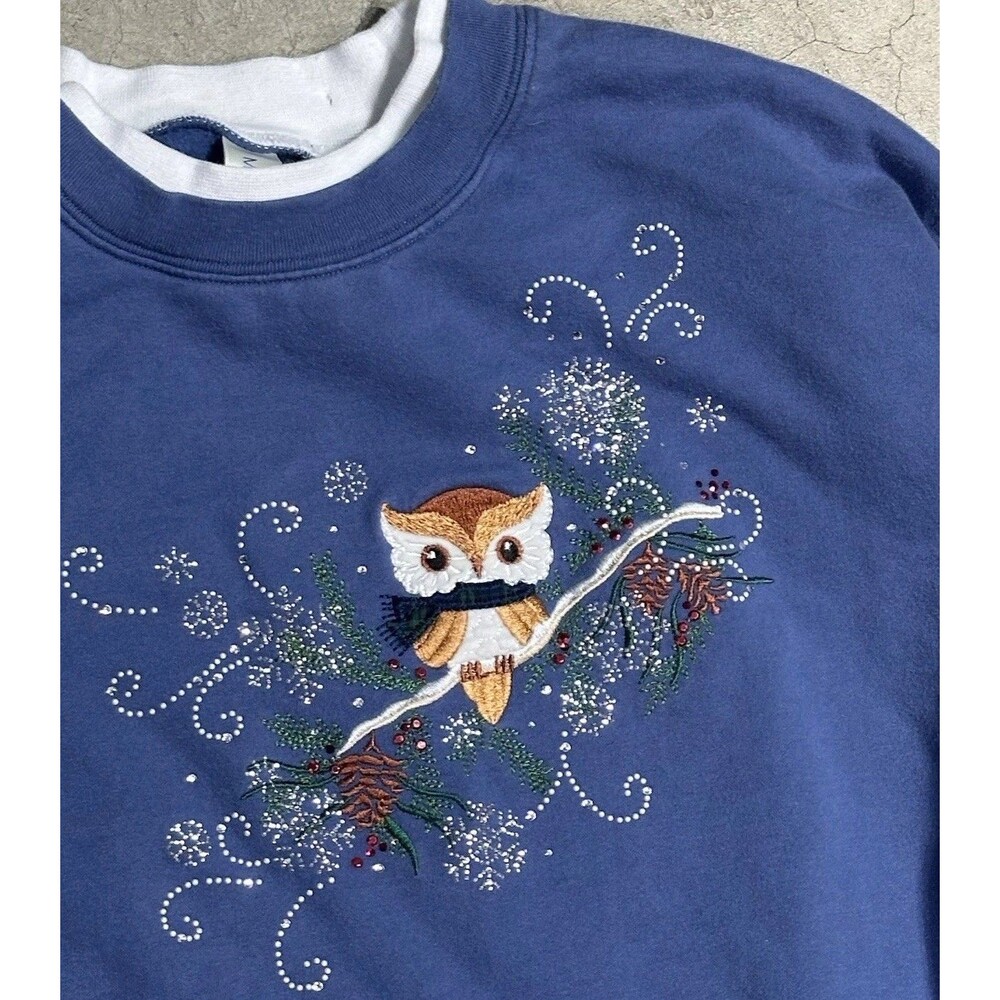 VTG Morning Sun 1990’s embroidered snowy owl bejeweled snowflake sweatshirt XL